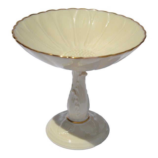 Vintage Lenox Charleston Compote Pedestal Dish Sunflower Shaped Fine Bone Ceramic For Sale