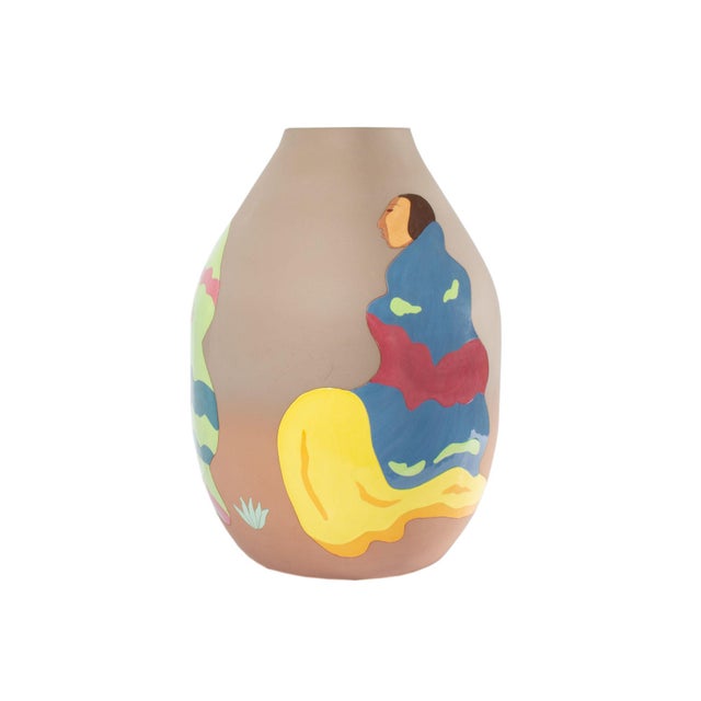 A 1989 limited edition vase, titled "Story Teller" by the Navajo artist R.C. Gorman (1931-2005). This vase features three...