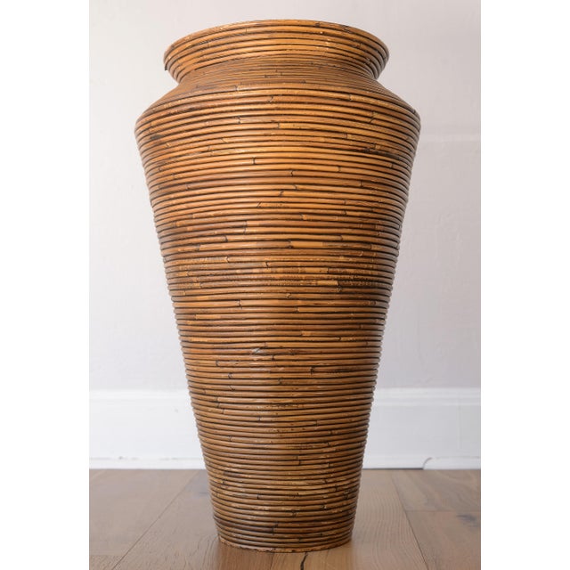 Mid-Century Modern Vintage Boho Gabriella Crespi Style Pencil Reed Rattan Floor Vase For Sale - Image 3 of 12