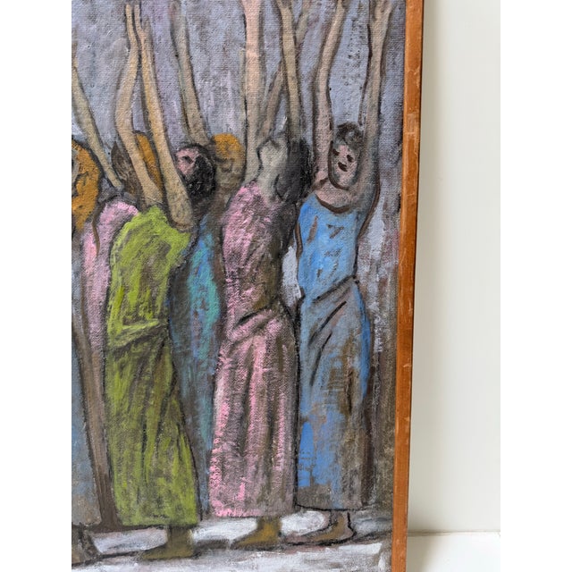 A very whimsical and interesting oil painting on board by listed artist Otto Rothenberg of women dancing barefoot in a...