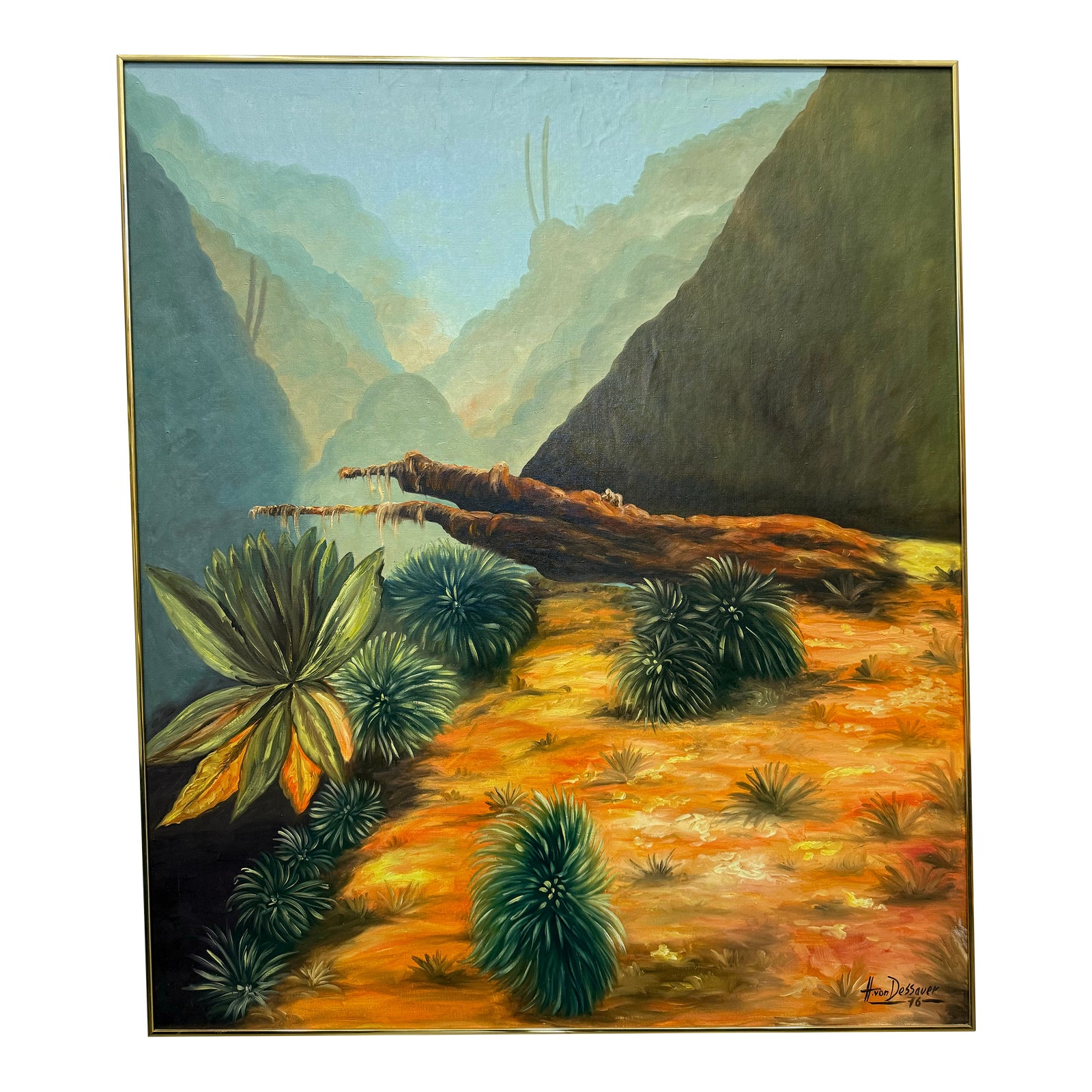 1976 Vintage Oversized Mountain Landscape Painting Signed