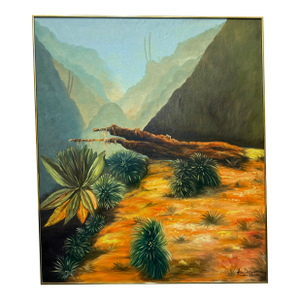 1976 Vintage Oversized Mountain Landscape Painting Signed
