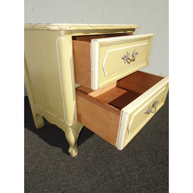 Vintage French Privincial Yellow Nightstand W Brass Hardware For Sale - Image 10 of 12
