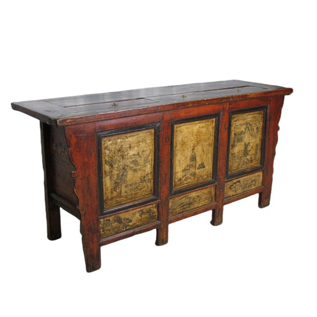 Late 19th Century Hand Painted Antique Gansu Bedding Cabinet For Sale - Image 5 of 12