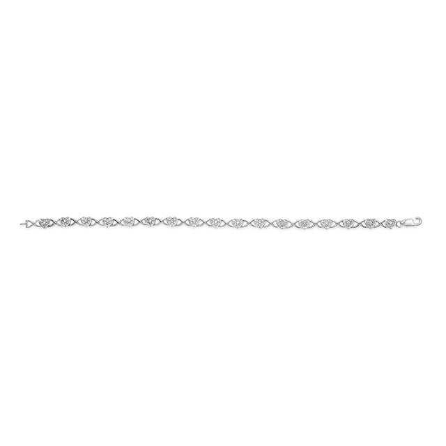 Contemporary .925 Sterling Silver Diamond Accent Heart Link Bracelet (I-J Color, I3 Clarity) - 7.25" For Sale - Image 3 of 5