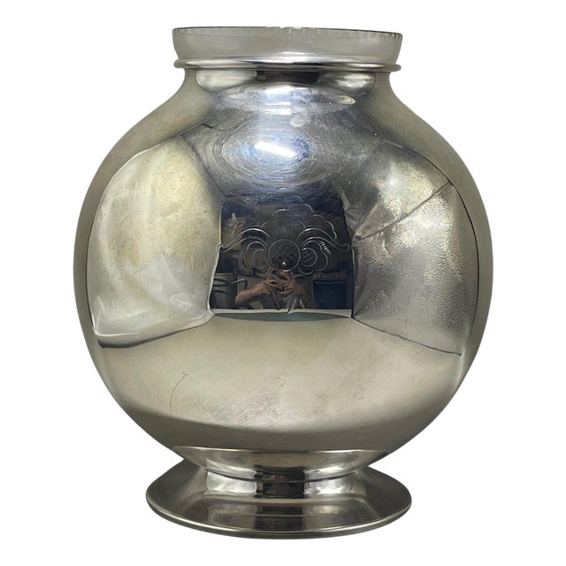 Swedish Silver-Plated Vase with Glass Flower Insert attributed to GAB, 1940s For Sale