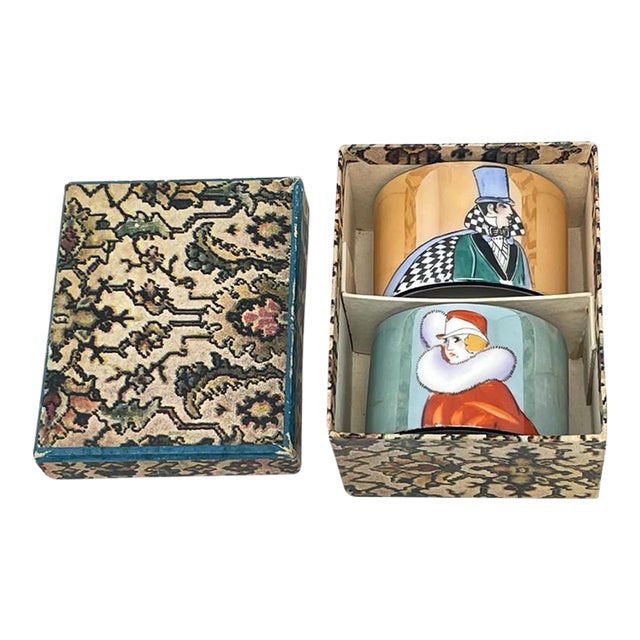 Art Deco 1920s Noritake Morimura Japanese Lusterware Set of 2 French Flapper Napkin Holders in Original Gift Box For Sale