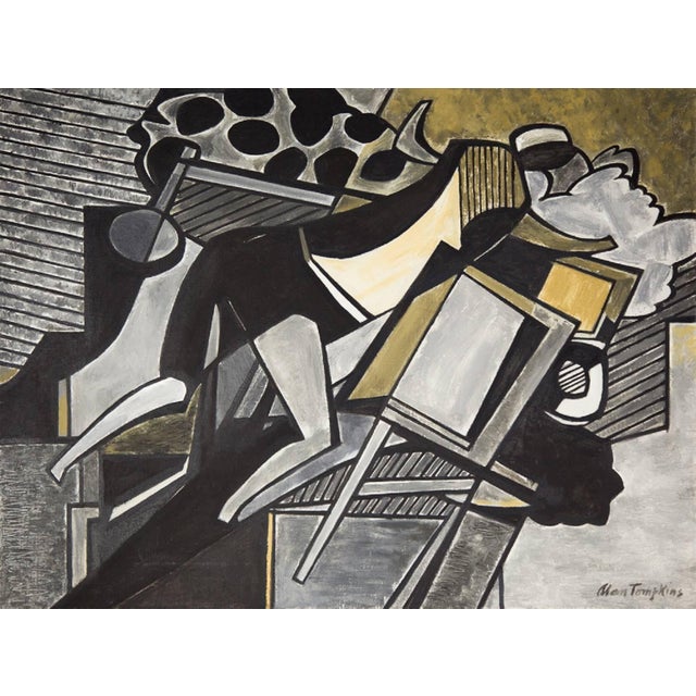 Modern Alan Tompkins, Abstract Oil Painting Alan Tompkins Surrealist Cubism WPA Artist For Sale - Image 3 of 3