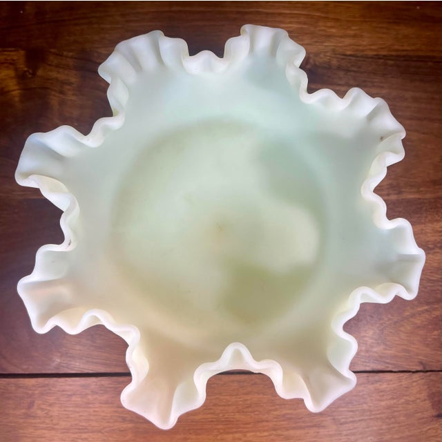 1970s Fenton Uranium Glass Daisies on Custard Round Pedestal Compote For Sale - Image 10 of 12