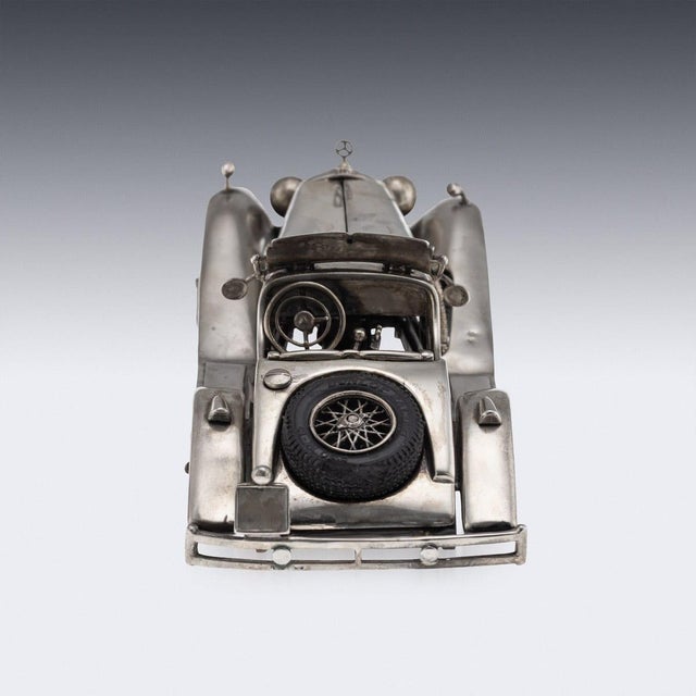 Vintage Silver Mercedes Benz SSK 1928 Roadster Model Car, 1960s For Sale - Image 6 of 18