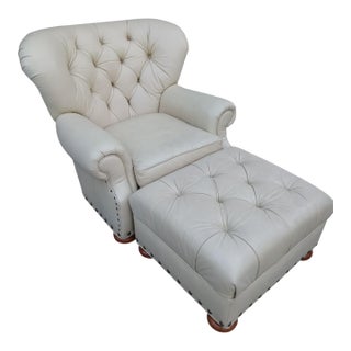 Timeless American Style and Benchmade Craftsmanship of a Writer's Club Chair and Ottoman. For Sale