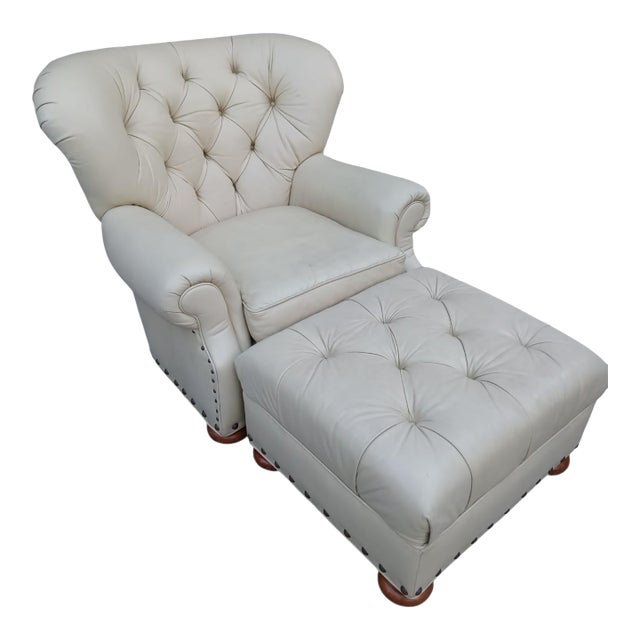 Timeless American Style and Benchmade Craftsmanship of a Writer's Club Chair and Ottoman. For Sale