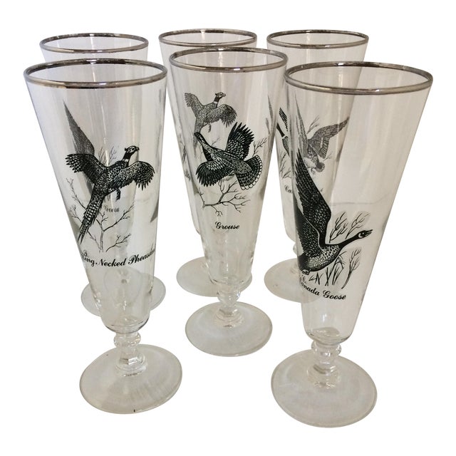Vintage Silver Rim Footed Game Bird Cocktail Glasses - Set of 6 | Chairish