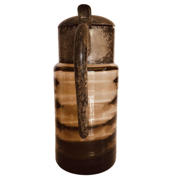 Coffee Mid 20th Century Art Deco Amber Glass Pitcher With Geometric Design For Sale - Image 8 of 11