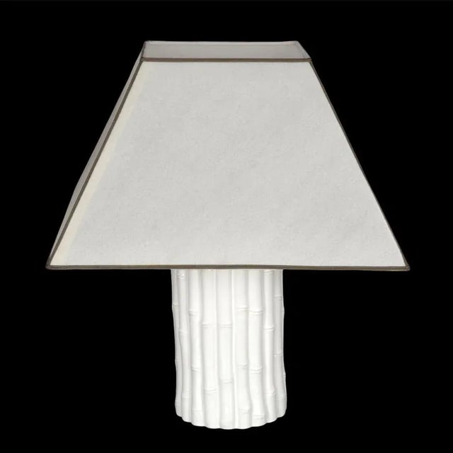 Mid-Century Italian White Ceramic and Faux Bamboo Table Lamp by Tommaso Barbi, 1970s For Sale - Image 6 of 18