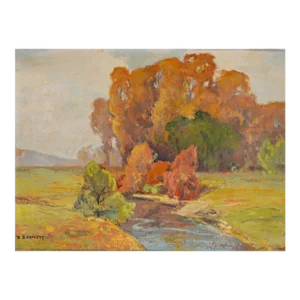 Early 20th Century Dana Bartlett Impressionist Oil on Board Painting Landscape Plein Air Vintage Eucalyptus School
