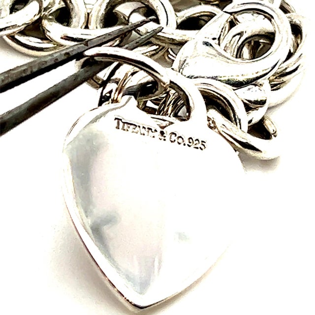 Tiffany & Co Estate Heart Charm Bracelet 7.5" Sterling Silver 35.7g For Sale - Image 9 of 12