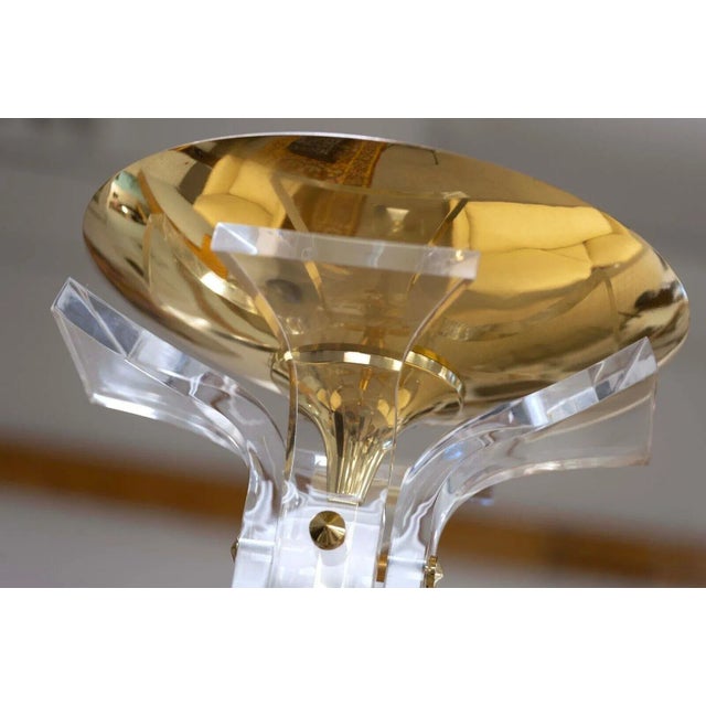Italian Gilded Brass and Lucite Acrylic Torchiere Uplight Floor Lamp
