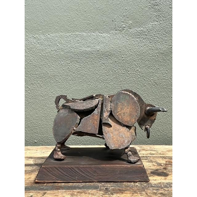 Vintage 1971 Brutalist Torch Cut Steel Bull For Sale In West Palm - Image 6 of 12