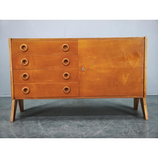 Czechoslovak Maple Sideboard with Drawers and Cabinet, 1960s For Sale - Image 3 of 18