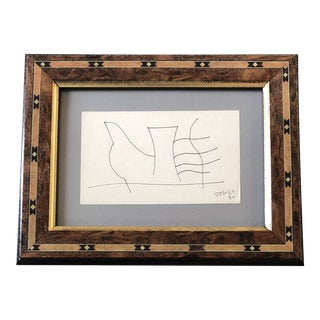 Original Vintage Robert Cooke Miniature Abstract Ink Drawing Framed For Sale