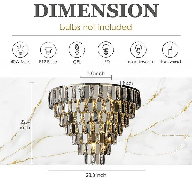 Bring grandeur to rooms with lower ceilings using this 7-tier smoked crystal flush mount ceiling light. Measuring 28...
