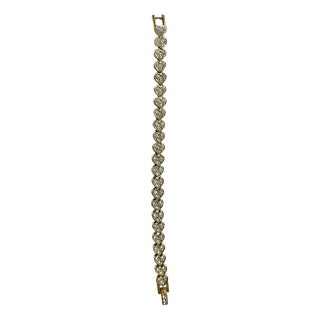 Vintage Gold Tone Pave Rhinestone Heart Tennis Bracelet For Sale