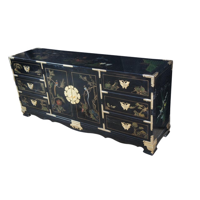 Chinoiserie Vintage Tansu Style Chinoiserie Lowboy Credenza Buffet Dresser Sideboard Cabinet For Sale - Image 3 of 13