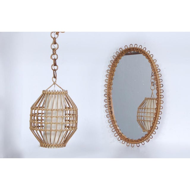 Mid-Century Modern Oval Mirror Set and Bamboo Chandelier attributed to Franco Albini, 1960s, Set of 2 For Sale - Image 3 of 18
