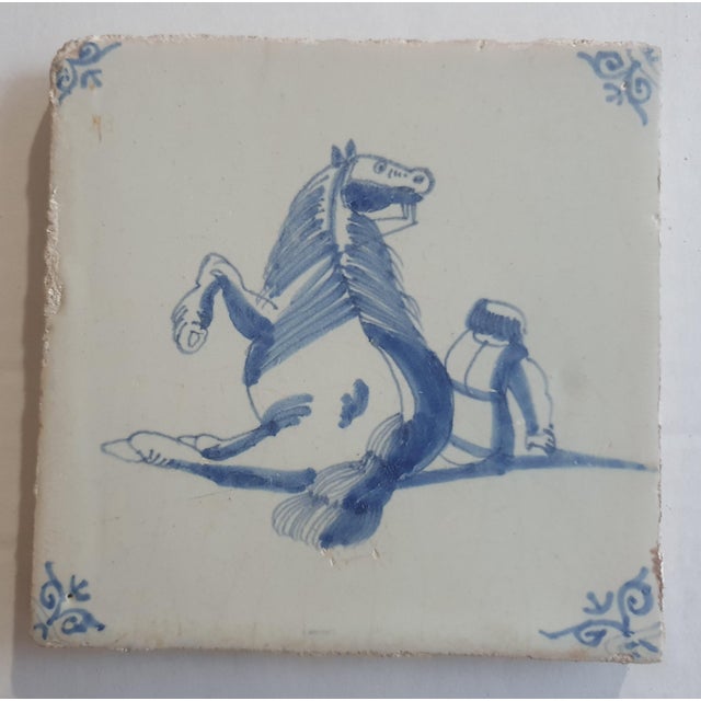 Ceramic Dutch Man Under Falling Horse Tile from Delft, 1620s For Sale - Image 7 of 9