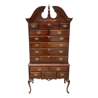 Vintage Thomasville Queen Anne Style Cherry Wood Highboy Tall Chest Dresser For Sale