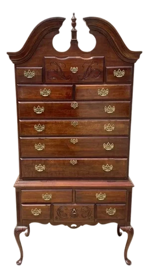 Vintage Thomasville Queen Anne Style Cherry Wood Highboy Tall Chest Dresser