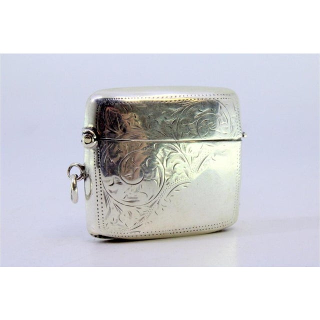 Silver Curved Silver Matchbox with Engraved Plant Motifs and Monogram Card For Sale - Image 8 of 9