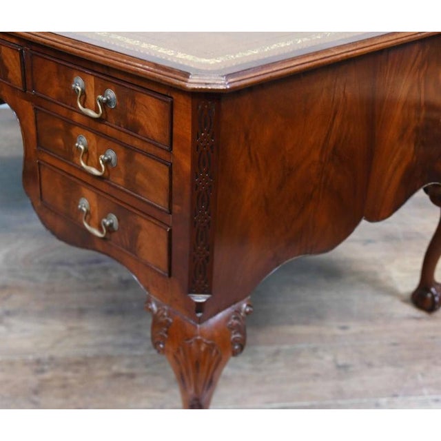 Victorian Mahogany Chippendale Desk with Leather Top, 1890 For Sale - Image 4 of 9