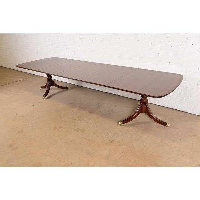 Henredon Georgian Banded Mahogany Double Pedestal Extension Dining Table, Newly Refinished For Sale - Image 14 of 14