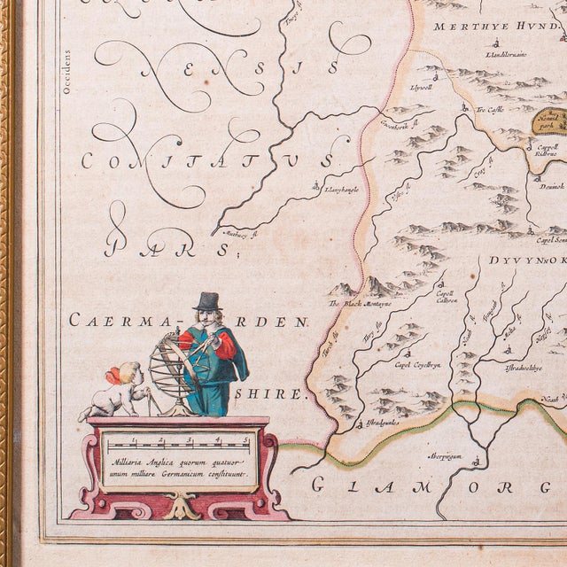 Antique Map of Breconshire, Dutch, Atlas Cartography, Joan Blaeu, Wales, c.1660 For Sale - Image 9 of 11