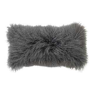Modern Mongolian Lamb Fur Single Side Pillow in Gray For Sale
