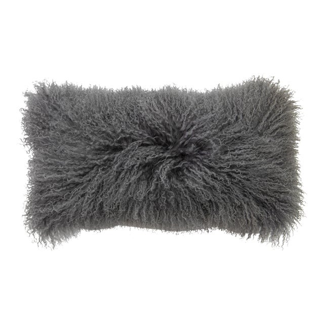 Modern Mongolian Lamb Fur Single Side Pillow in Gray For Sale