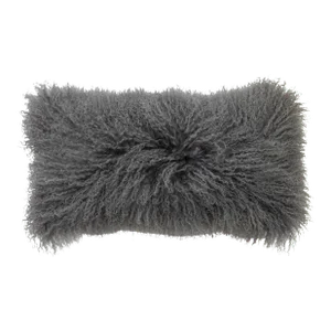 Modern Mongolian Lamb Fur Single Side Pillow in Gray
