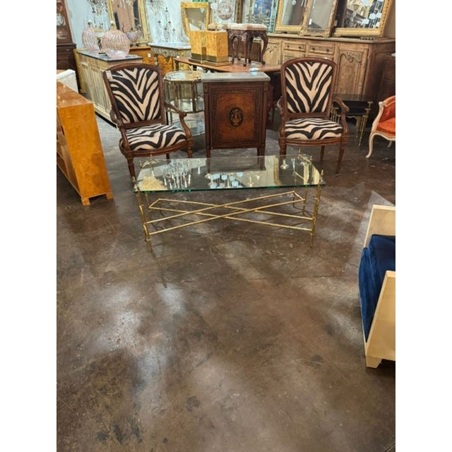 Transparent Italian Brass Bamboo Form Coffee Table For Sale - Image 8 of 8