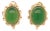 Pair of Vintage 14k Gold & Jade Cabochon Floral Screwback Earrings For Sale