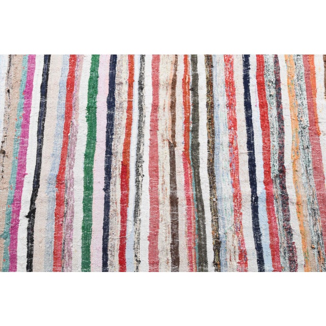 Vintage Turkish Oushak Handmade Cotton Pink Wool Kilim Runner Rug For Sale - Image 6 of 10