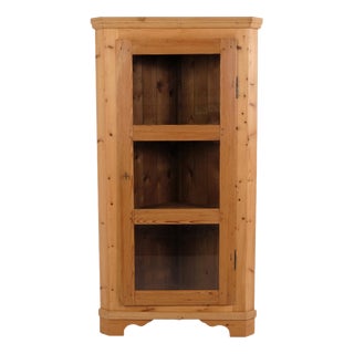 Antique Pine Corner Cabinet with Glass Door, 1890s For Sale