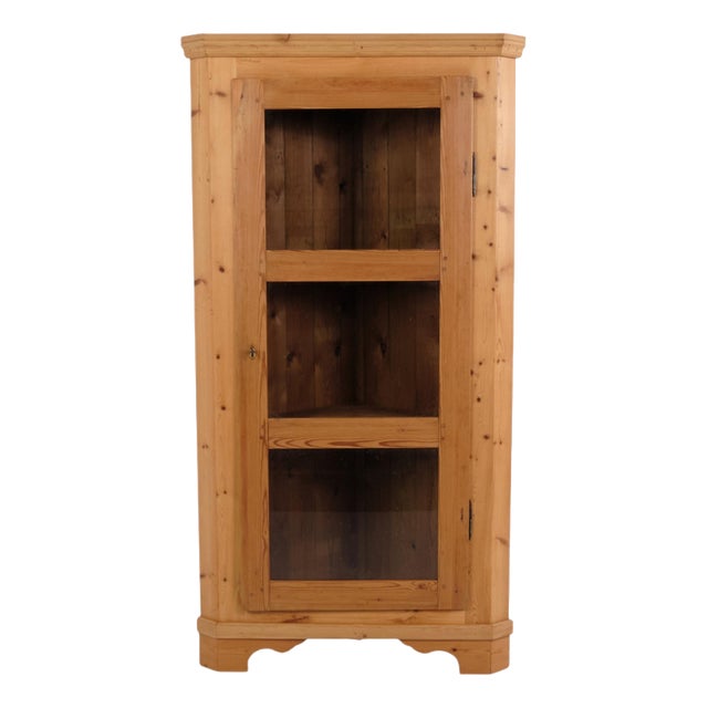 Antique Pine Corner Cabinet with Glass Door, 1890s For Sale