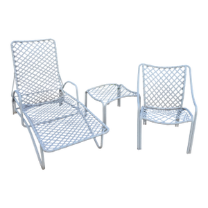 1970s Brown Jordan Tamiami Chaise, Lounge Chair and Foot Stool in Gray