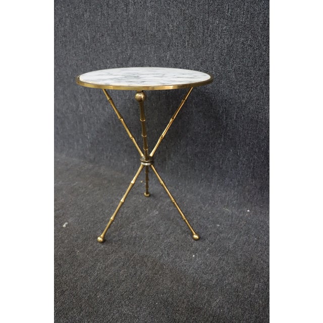 Italian Italian Mid Century Faux Bamboo Brass & Marble Table For Sale - Image 3 of 7