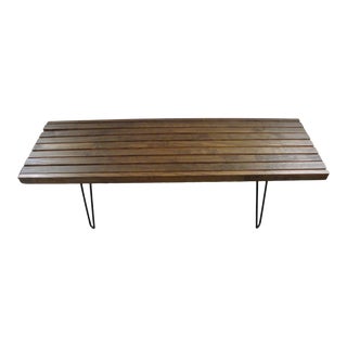 Mid Century Slat Bench With Hairpin Legs For Sale