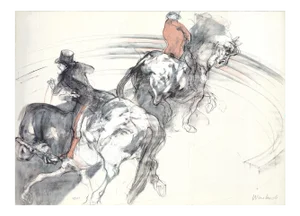 1985 Claude Weisbuch 'Two Horsemen' Modernism Gray,White France Lithograph