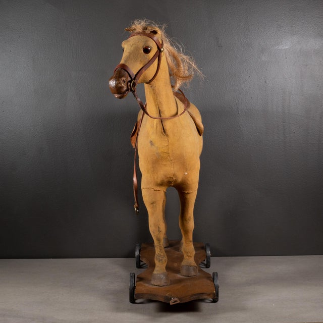 Early 20th C. Wood and Leather Horse Pull Toy C.1930 Chairish