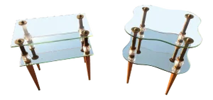 Gilbert Rohde Style Brass & Mirrored Glass Cloud Tables - 2 Pieces